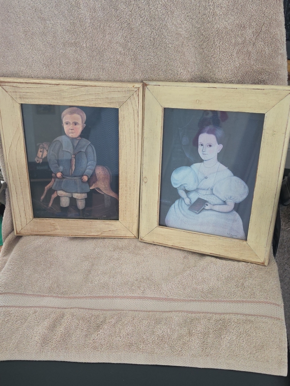 Vintage N. Scheeman Wooden Frame Folk Art Prints 11x13